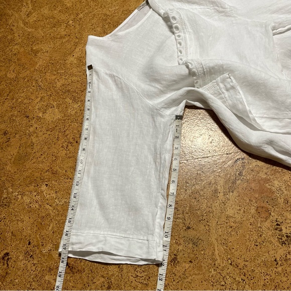 Valentina Naldi 100% Linen White Eyelet Crochet Sleeve Sharkbite Hem Top Sz 1X - Picture 14 of 14